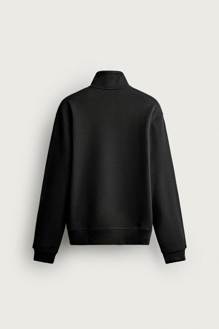Zara BASIC QUARTER-ZIP SWEATSHIRT — Black