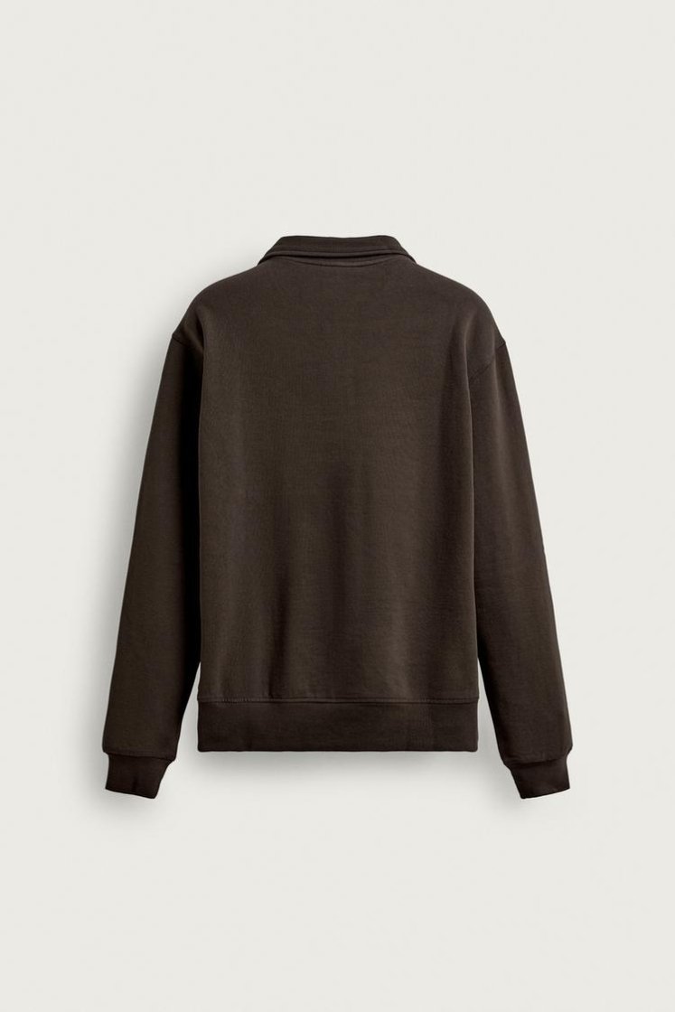 Zara BASIC QUARTER-ZIP SWEATSHIRT — Brown