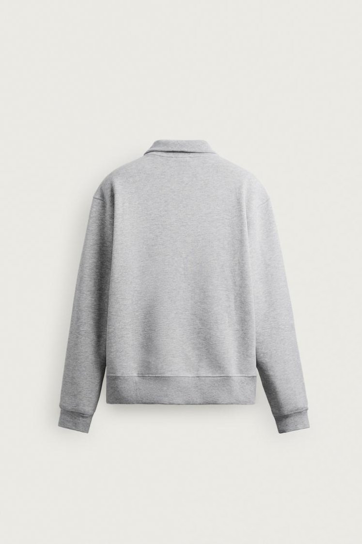 Zara BASIC QUARTER-ZIP SWEATSHIRT — Grey marl
