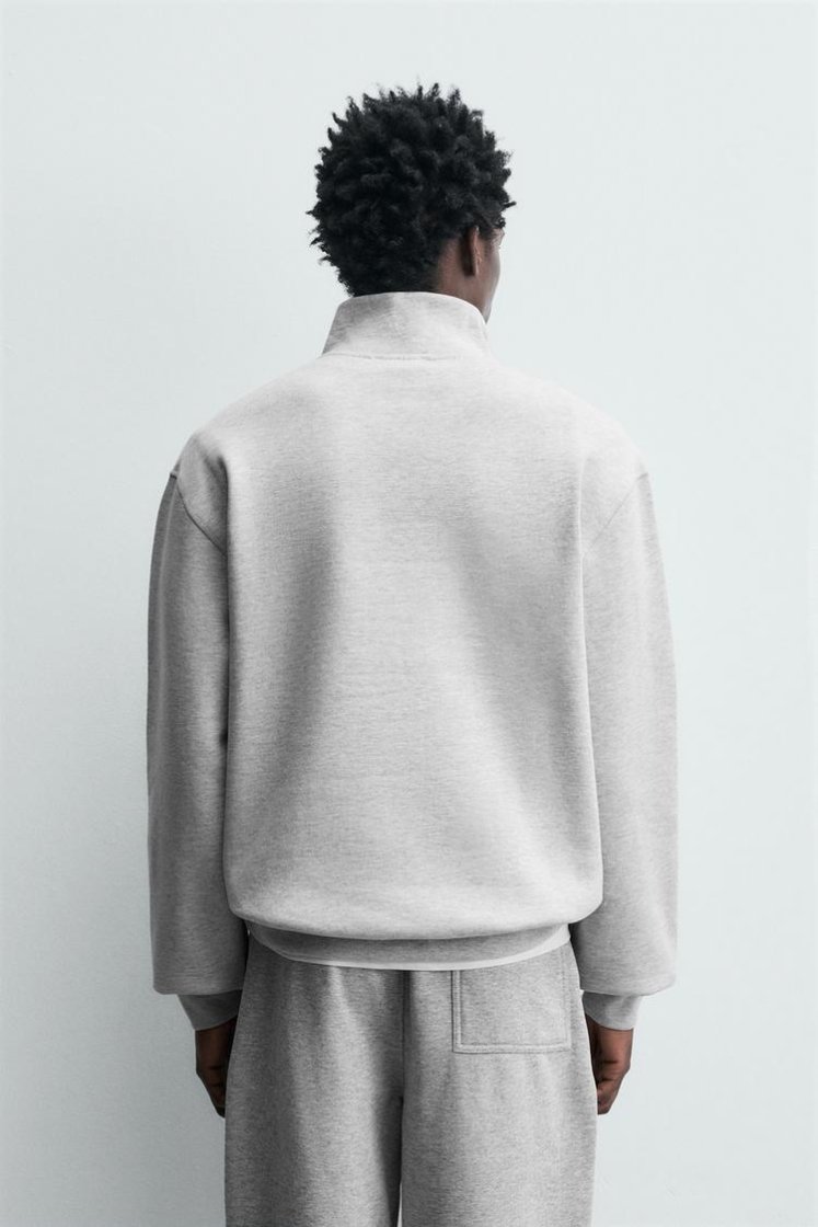 Zara BASIC QUARTER-ZIP SWEATSHIRT — Grey marl
