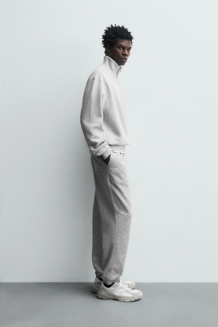 Zara BASIC QUARTER-ZIP SWEATSHIRT — Grey marl