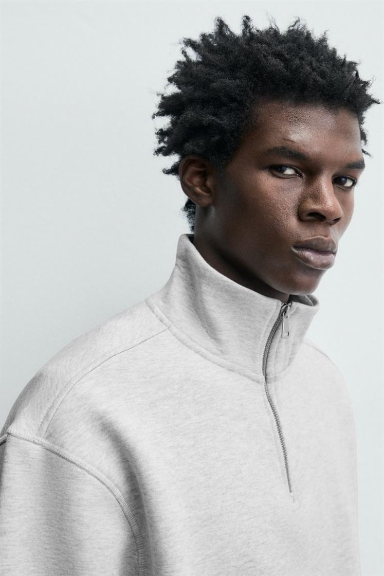 Zara BASIC QUARTER-ZIP SWEATSHIRT — Grey marl