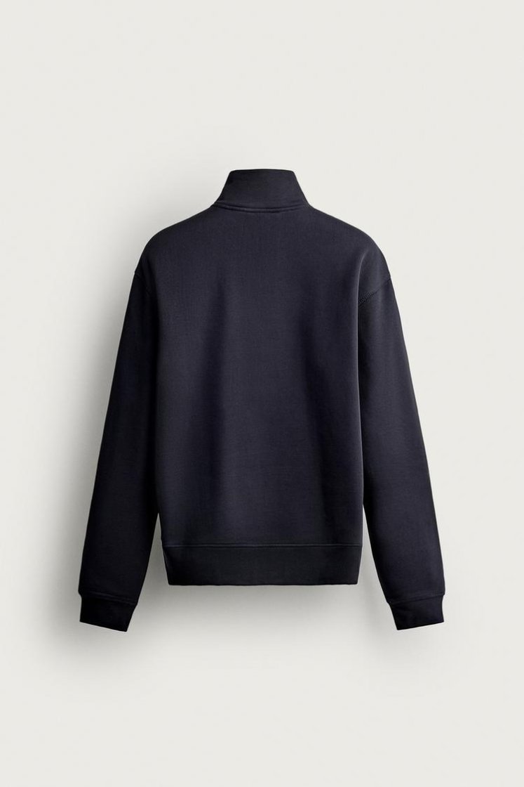 Zara BASIC QUARTER-ZIP SWEATSHIRT — Navy blue