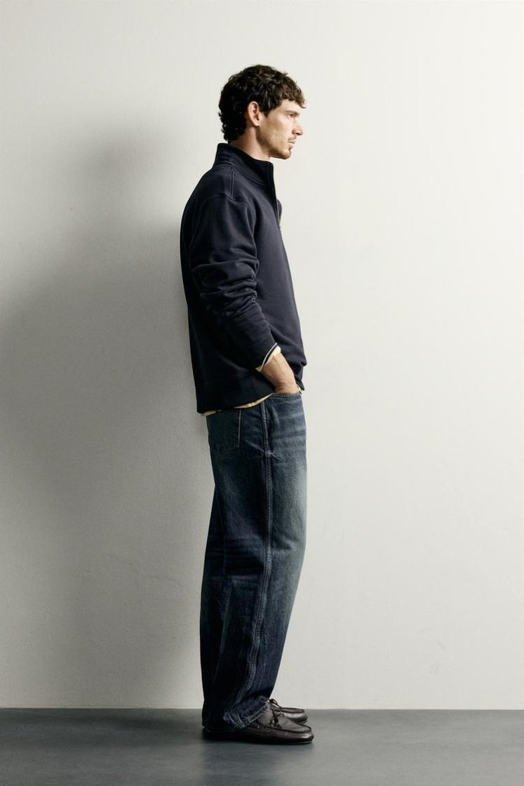 Zara BASIC QUARTER-ZIP SWEATSHIRT — Navy blue