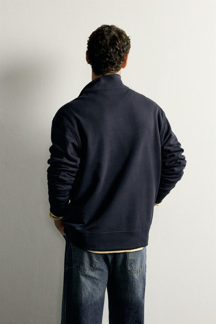 Zara BASIC QUARTER-ZIP SWEATSHIRT — Navy blue