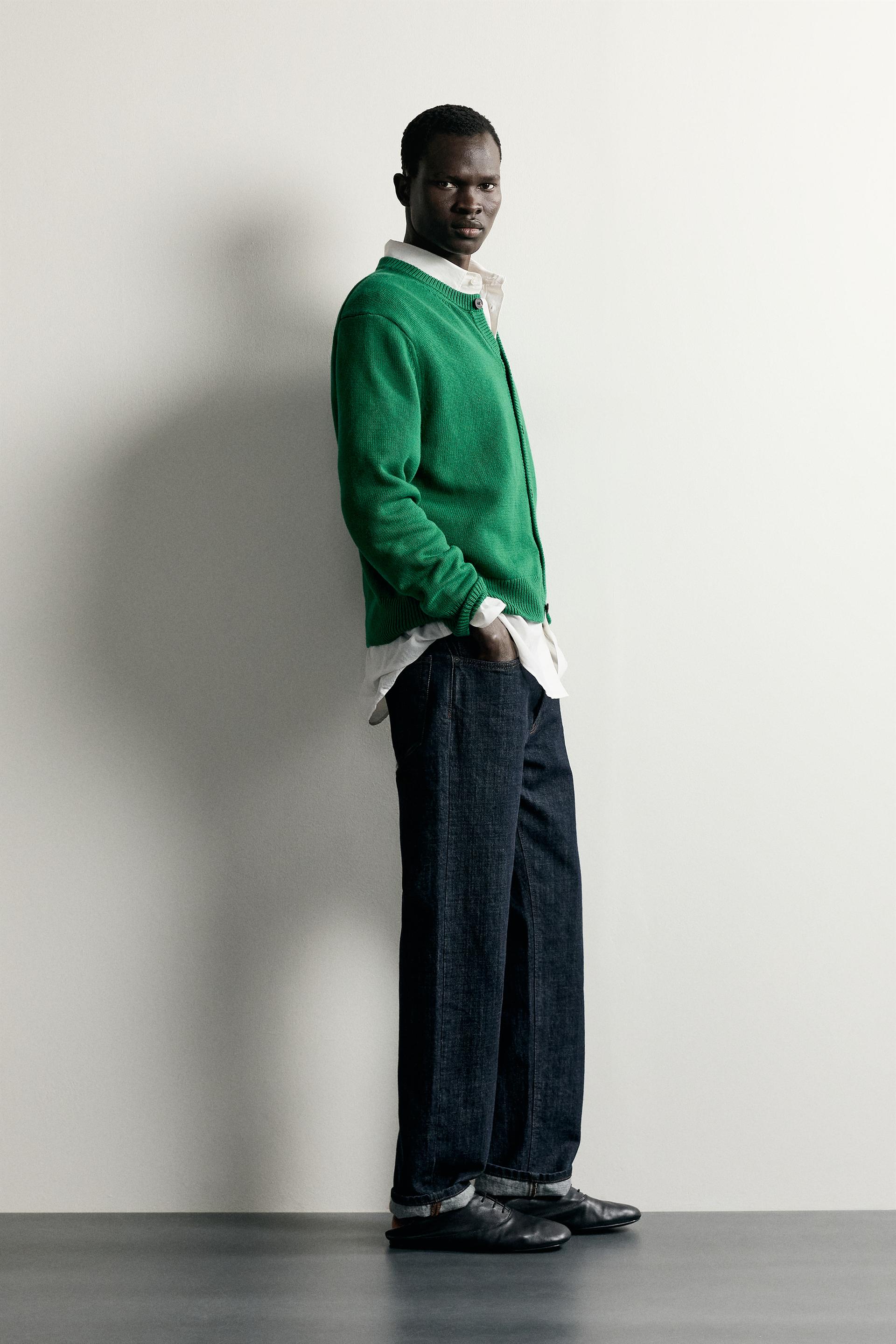 Zara Relaxed Cotton-Blend Cardigan — Green