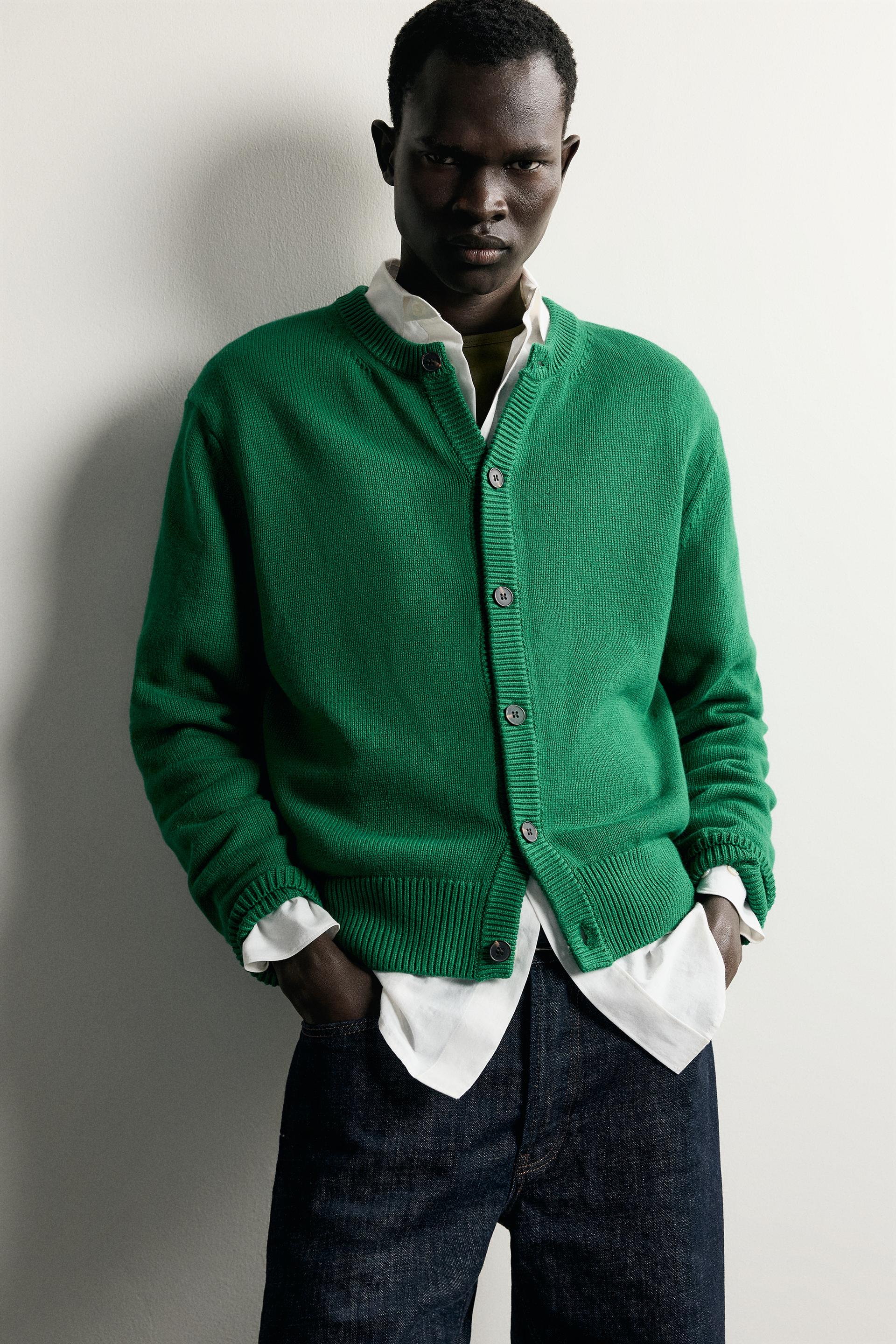 Zara Relaxed Cotton-Blend Cardigan — Green