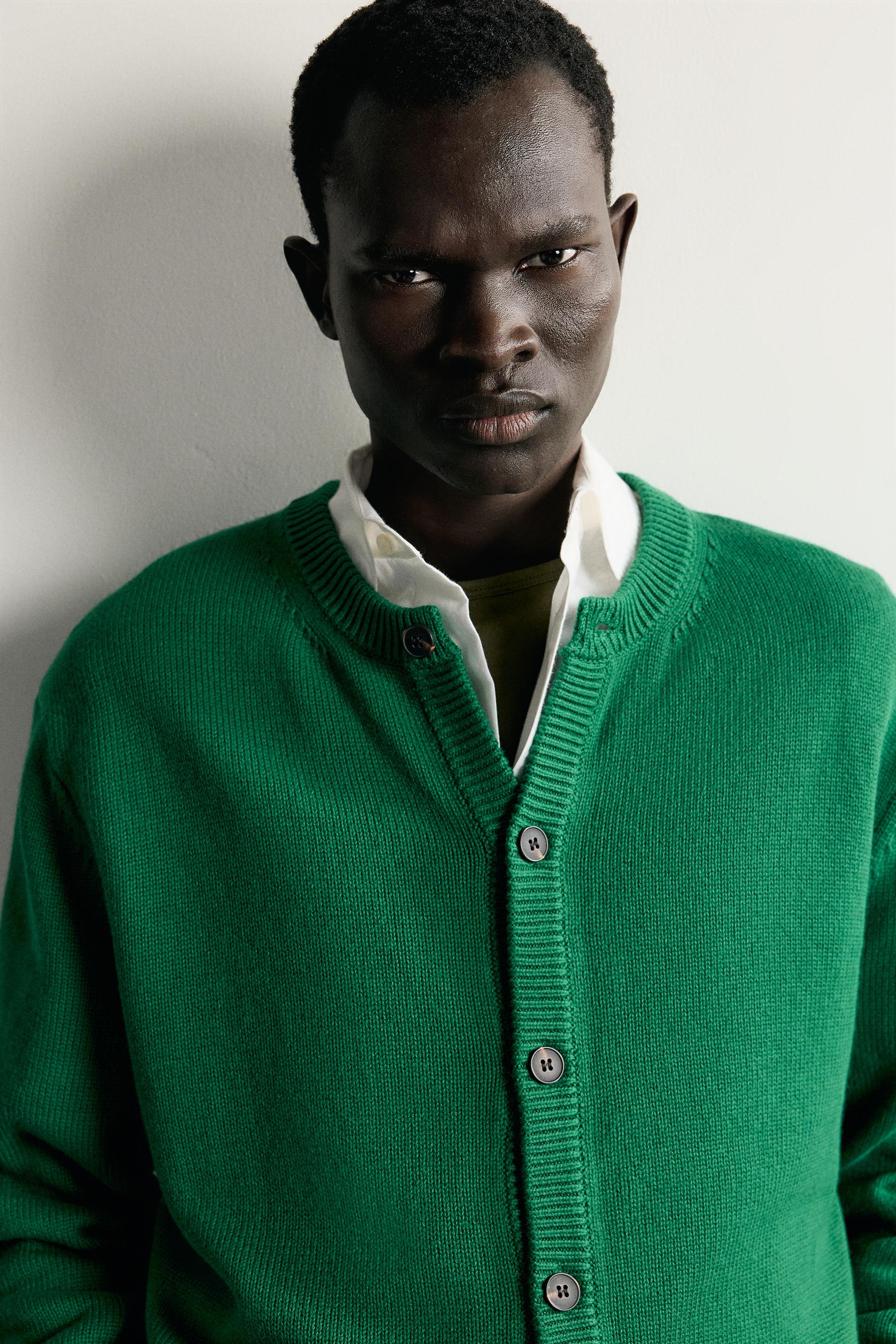 Zara Relaxed Cotton-Blend Cardigan — Green