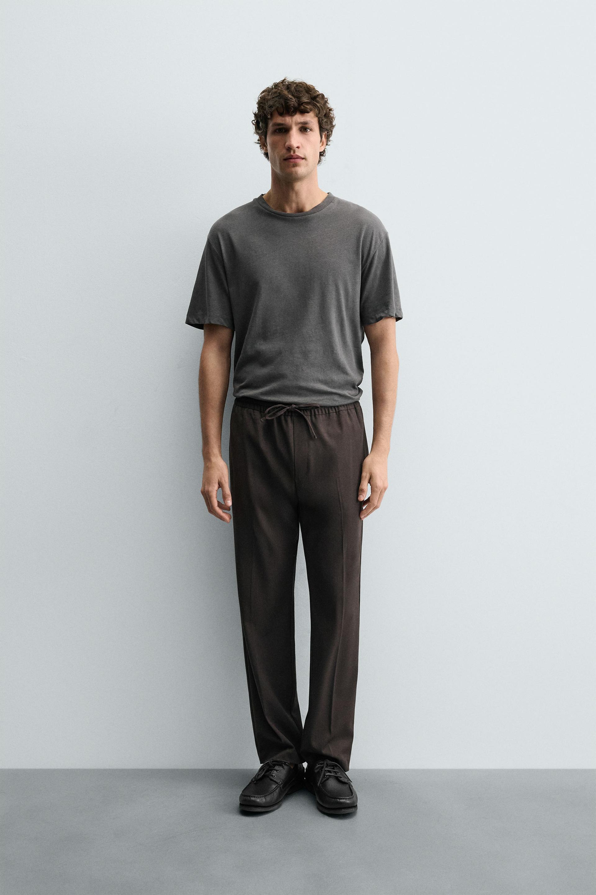 Zara COMFORT JOGGER WAIST PANTS — Chocolate