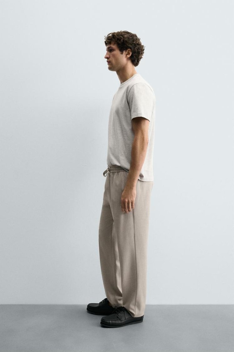 Zara COMFORT JOGGER WAIST PANTS — Beige marl