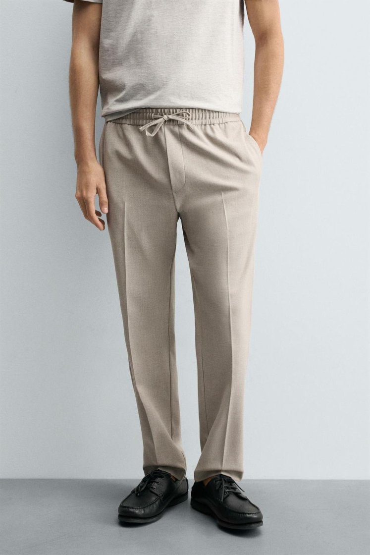 Zara COMFORT JOGGER WAIST PANTS — Beige marl