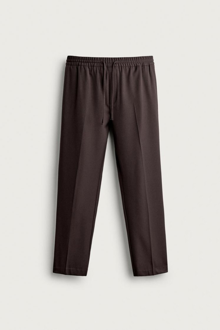Zara COMFORT JOGGER WAIST PANTS — Chocolate