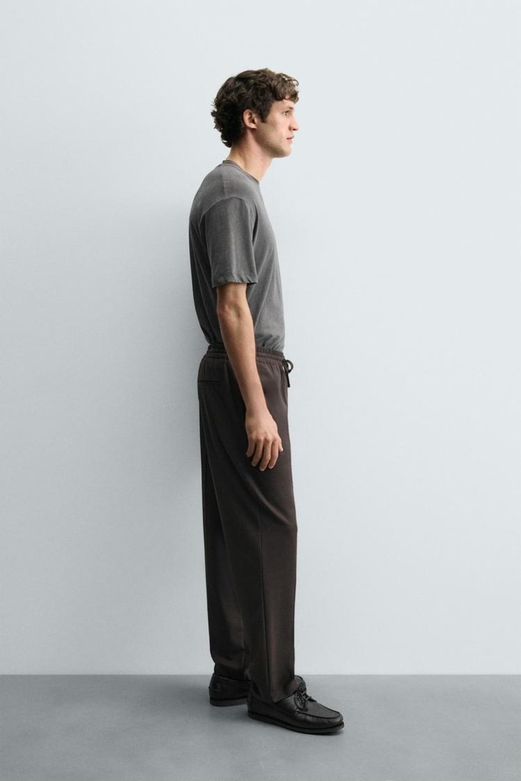 Zara COMFORT JOGGER WAIST PANTS — Chocolate