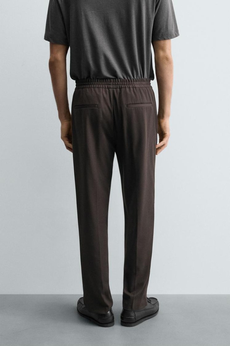Zara COMFORT JOGGER WAIST PANTS — Chocolate