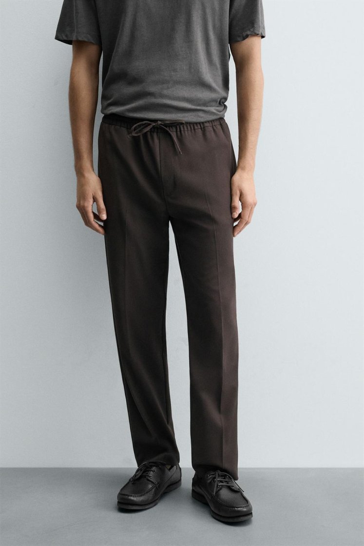 Zara COMFORT JOGGER WAIST PANTS — Chocolate
