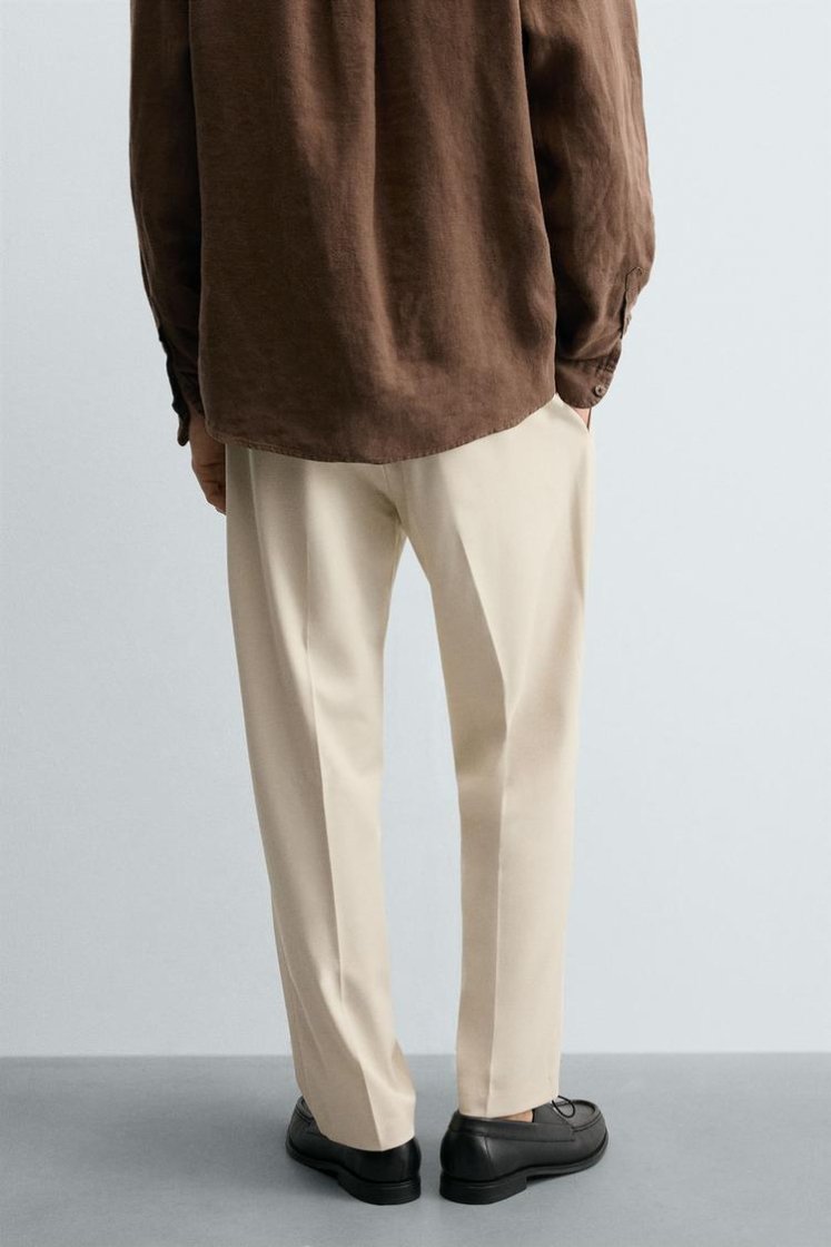 Zara COMFORT JOGGER WAIST PANTS — Mid-ecru