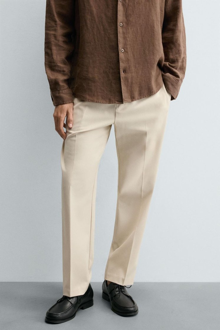 Zara COMFORT JOGGER WAIST PANTS — Mid-ecru