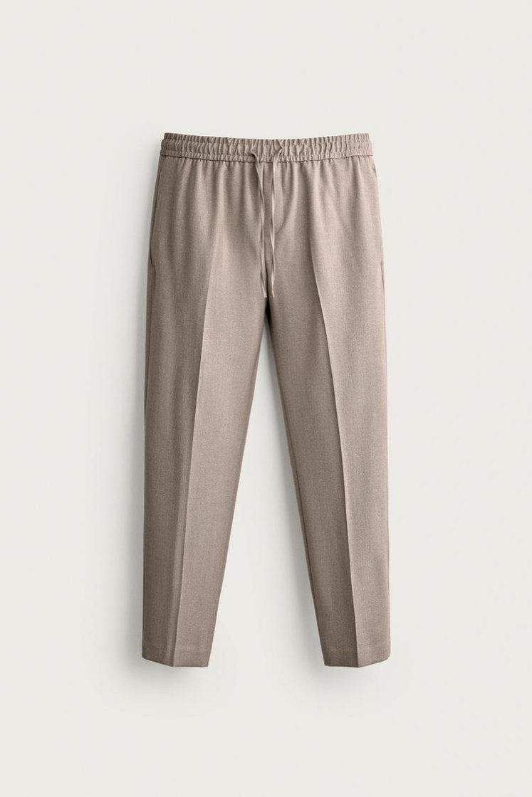 Zara COMFORT JOGGER WAIST PANTS — taupe brown