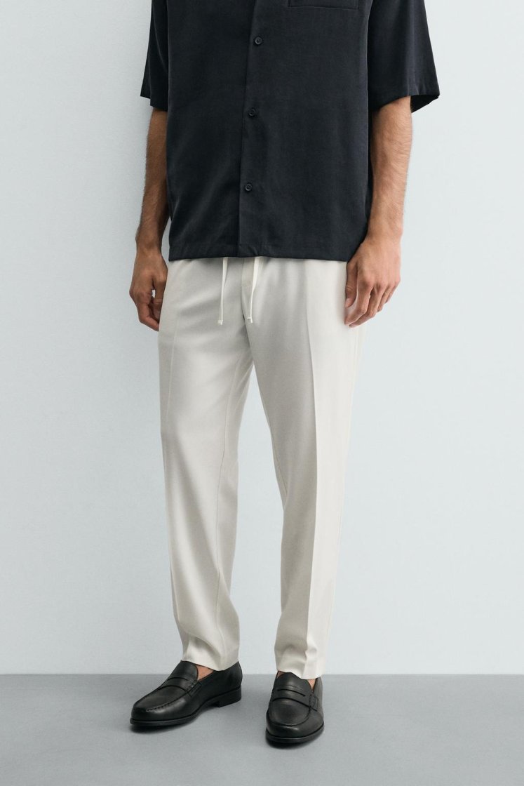 Zara COMFORT JOGGER WAIST PANTS — White