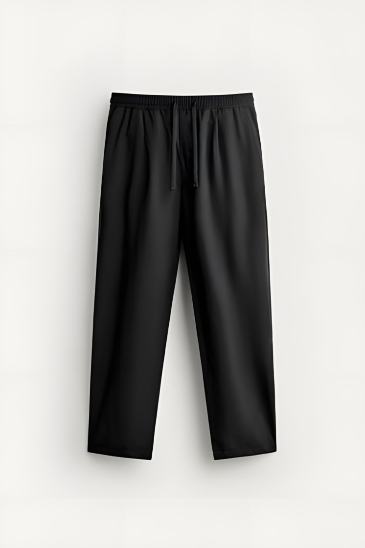 Zara Flowing Drawstring Trousers — Black