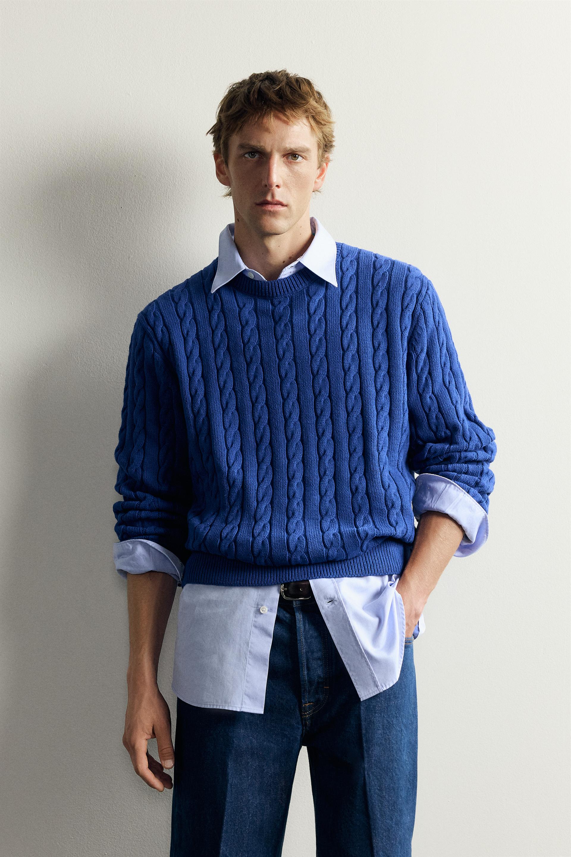 Zara Aaron Levine Cable-Knit Jumper — Blue