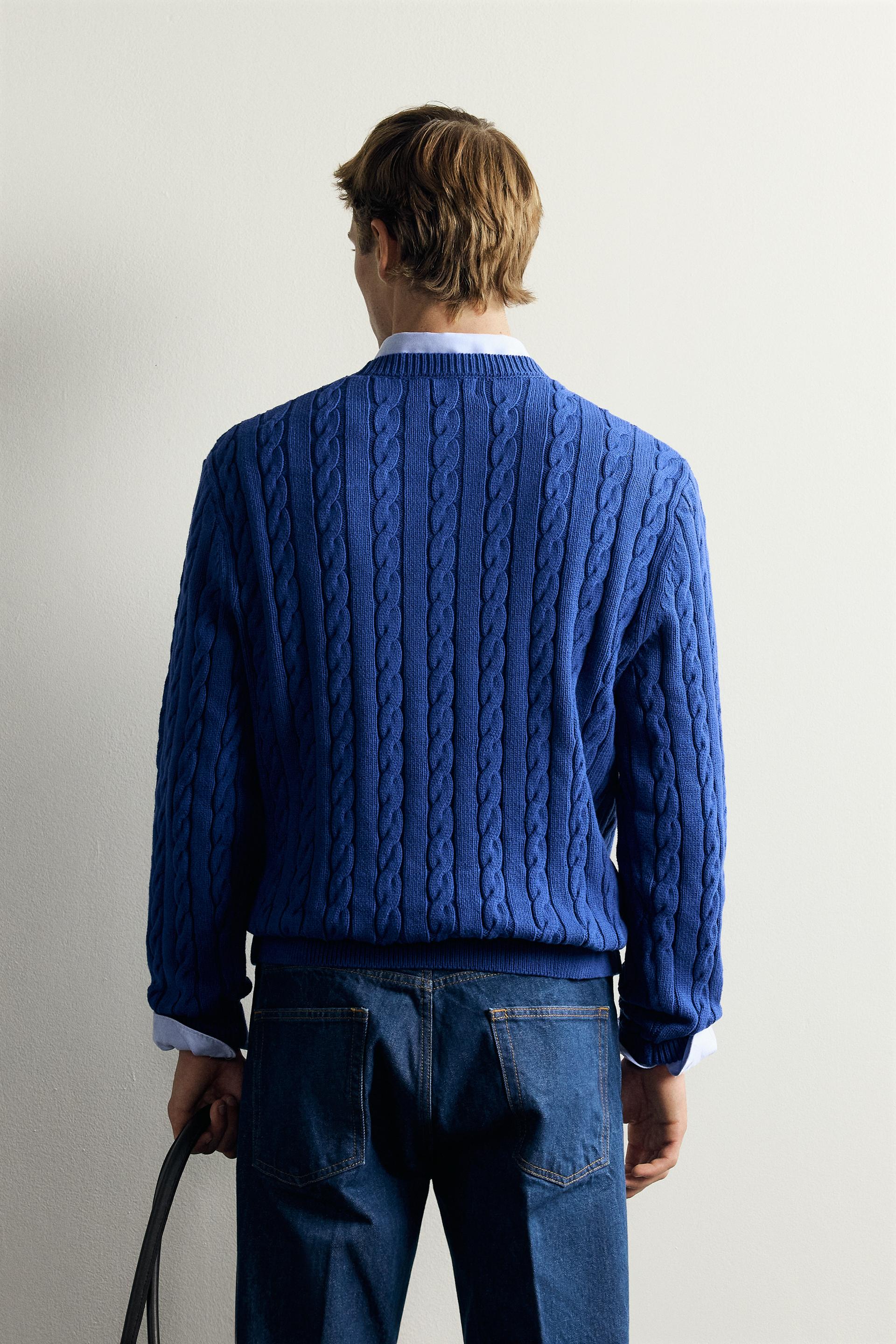 Zara Aaron Levine Cable-Knit Jumper — Blue