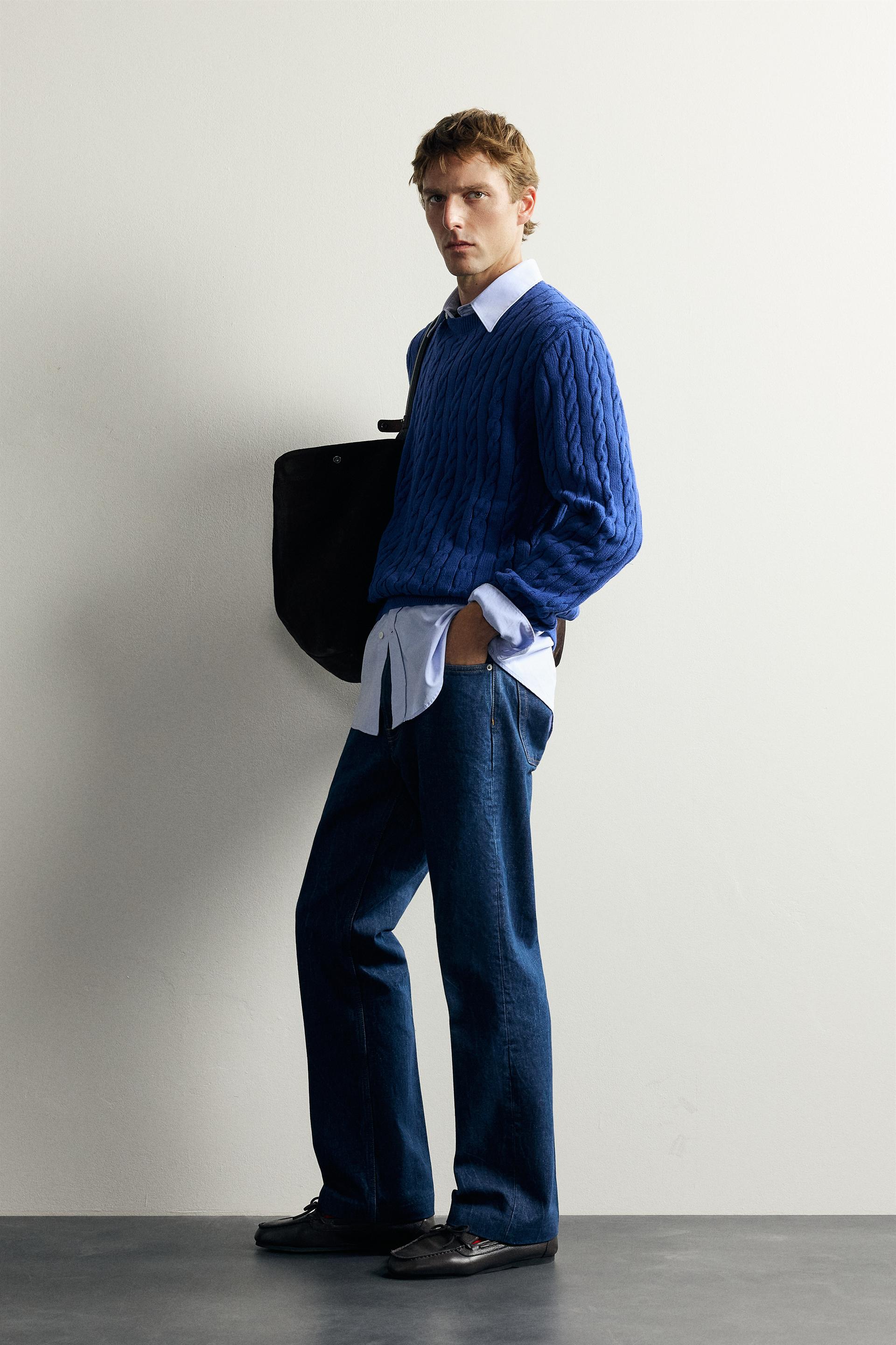 Zara Aaron Levine Cable-Knit Jumper — Blue