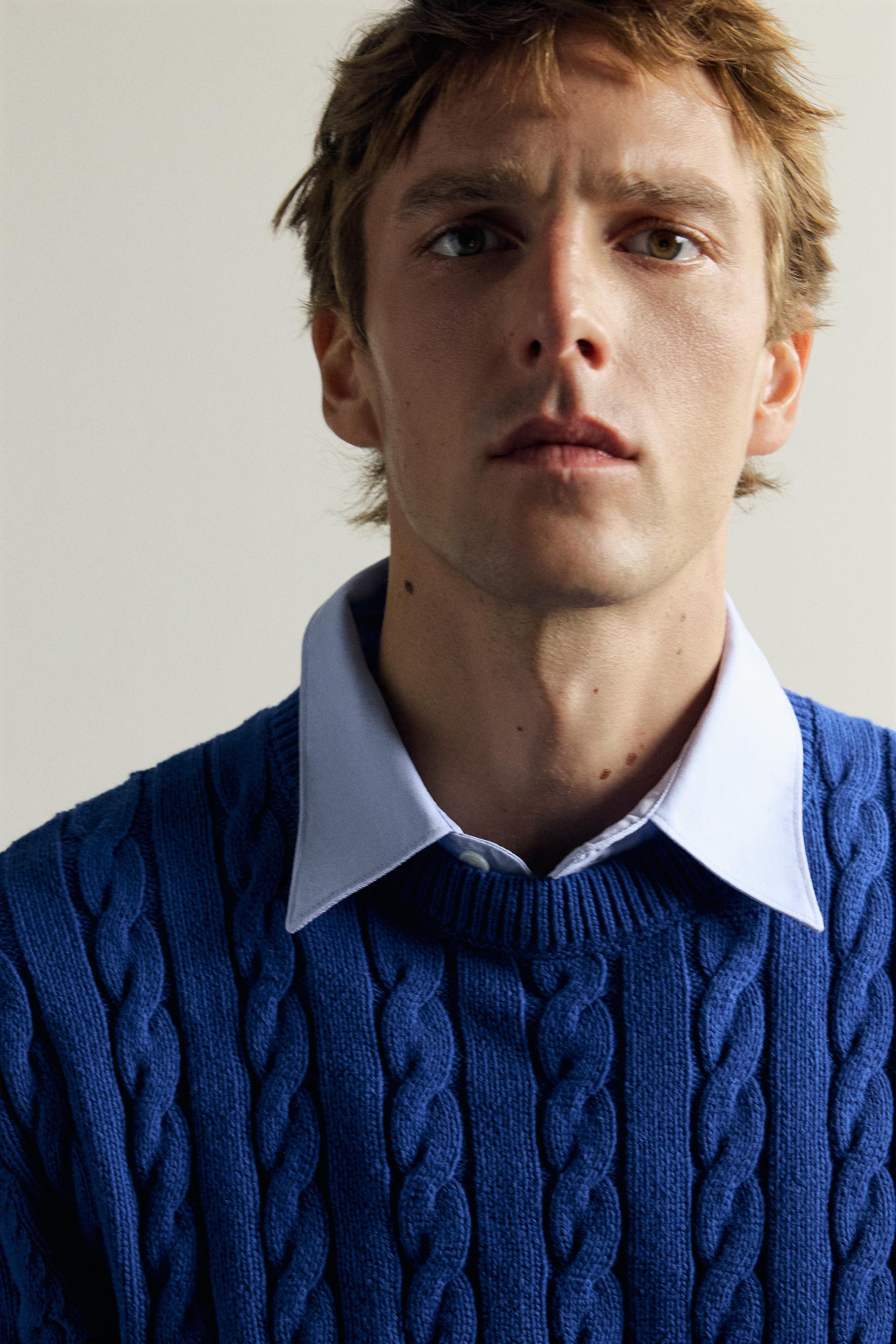 Zara Aaron Levine Cable-Knit Jumper — Blue