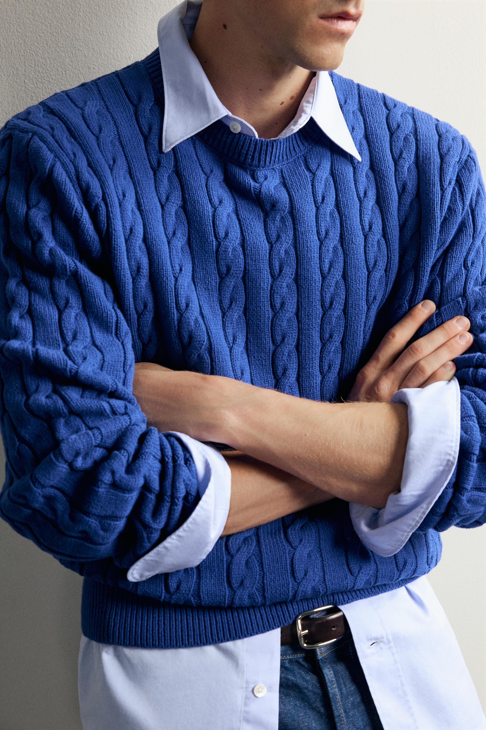 Zara Aaron Levine Cable-Knit Jumper — Blue