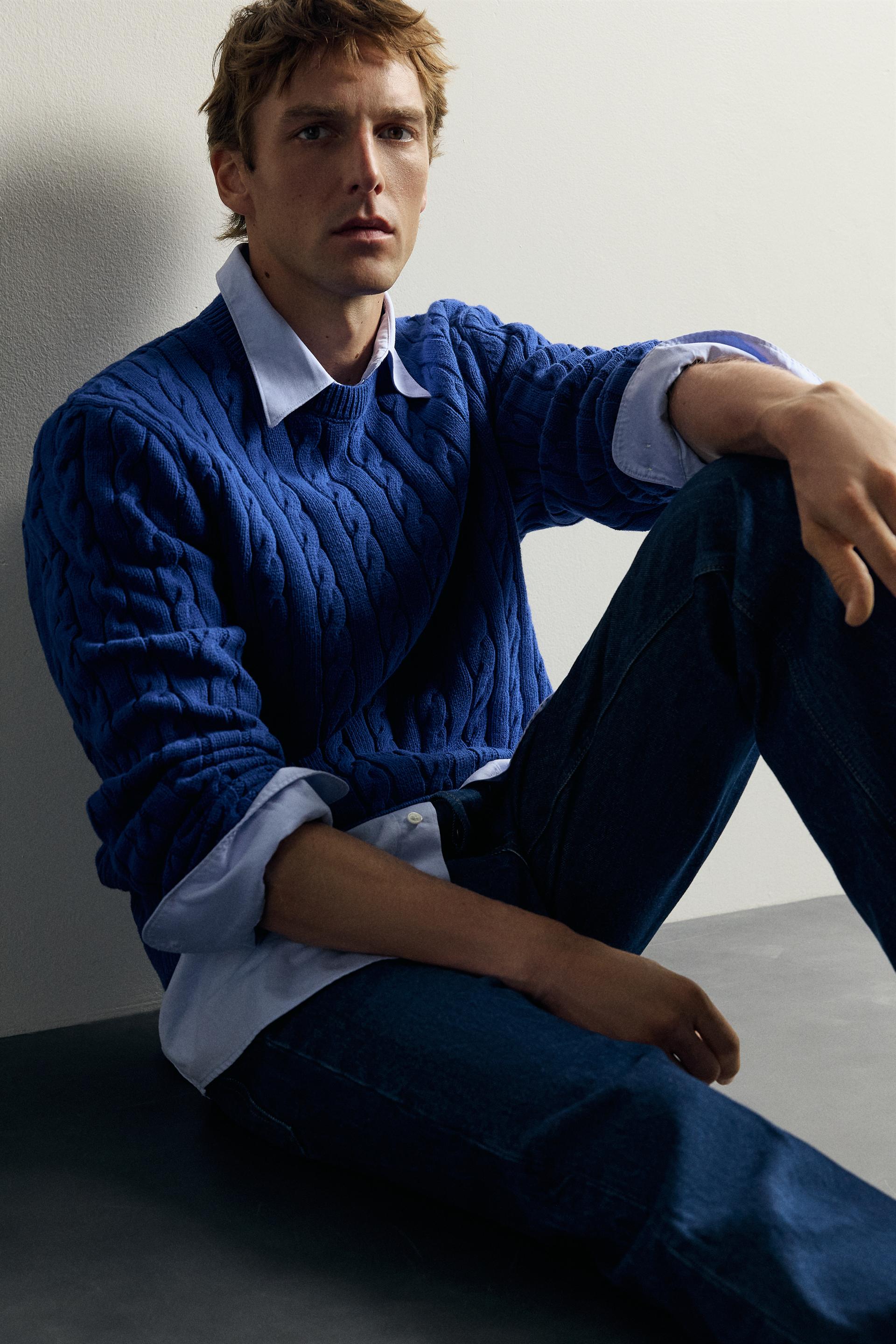 Zara Aaron Levine Cable-Knit Jumper — Blue
