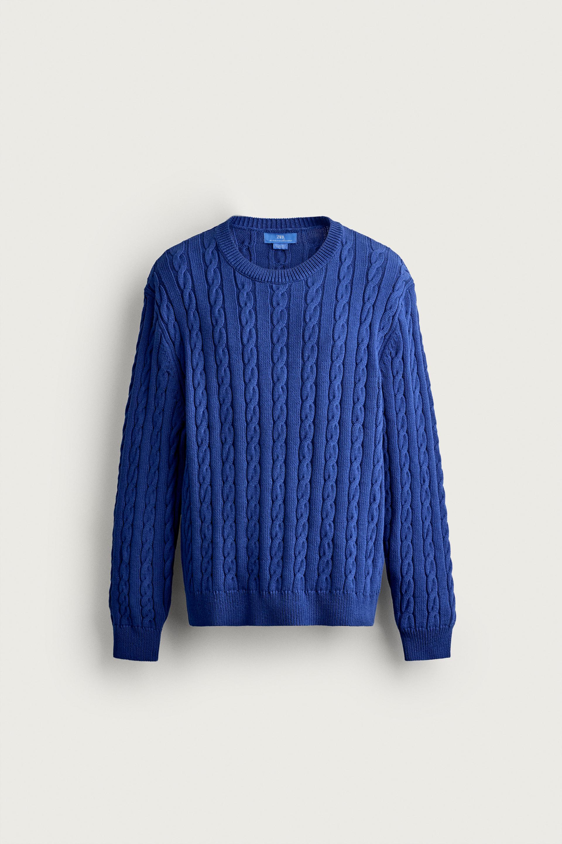 Zara Aaron Levine Cable-Knit Jumper — Blue