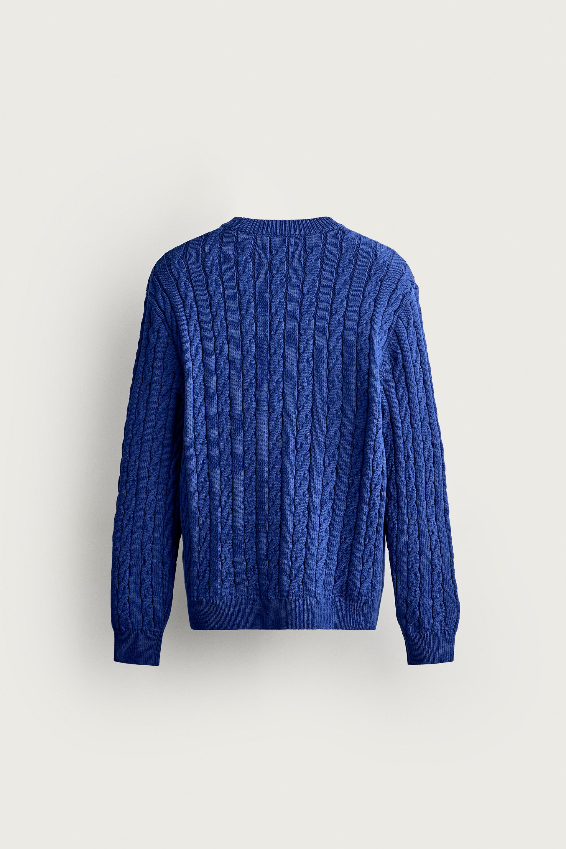 Zara Aaron Levine Cable-Knit Jumper — Blue