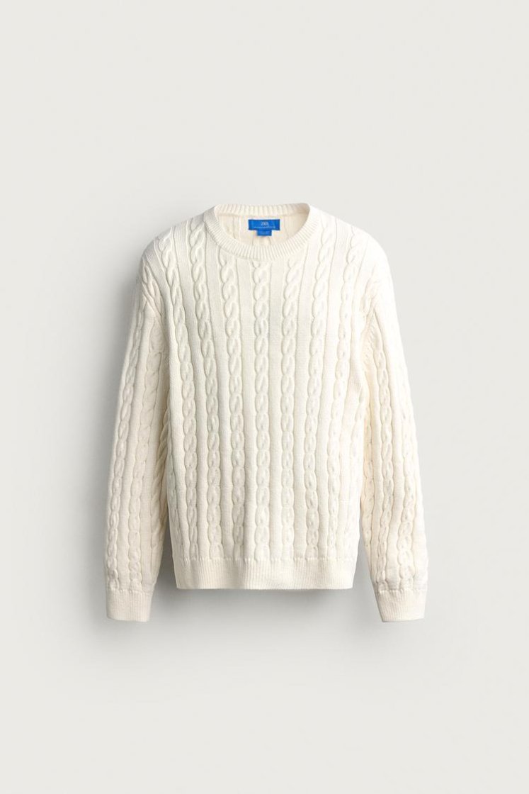 Zara Aaron Levine Cable-Knit Jumper — Cream