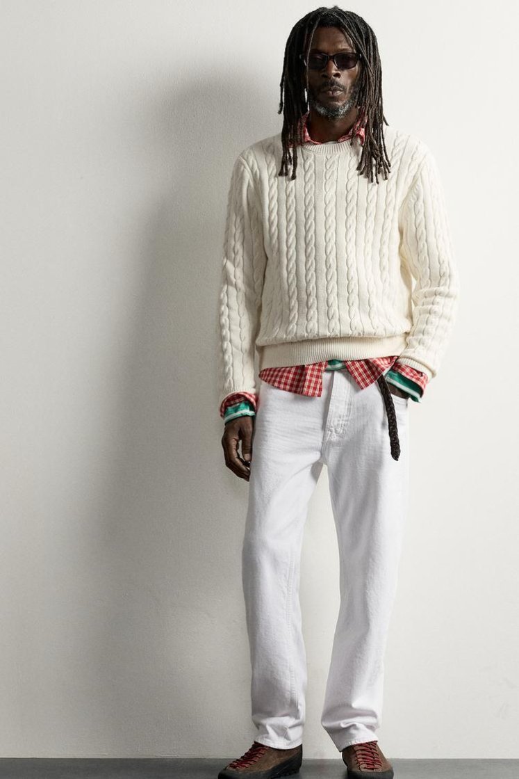 Zara Aaron Levine Cable-Knit Jumper — Cream