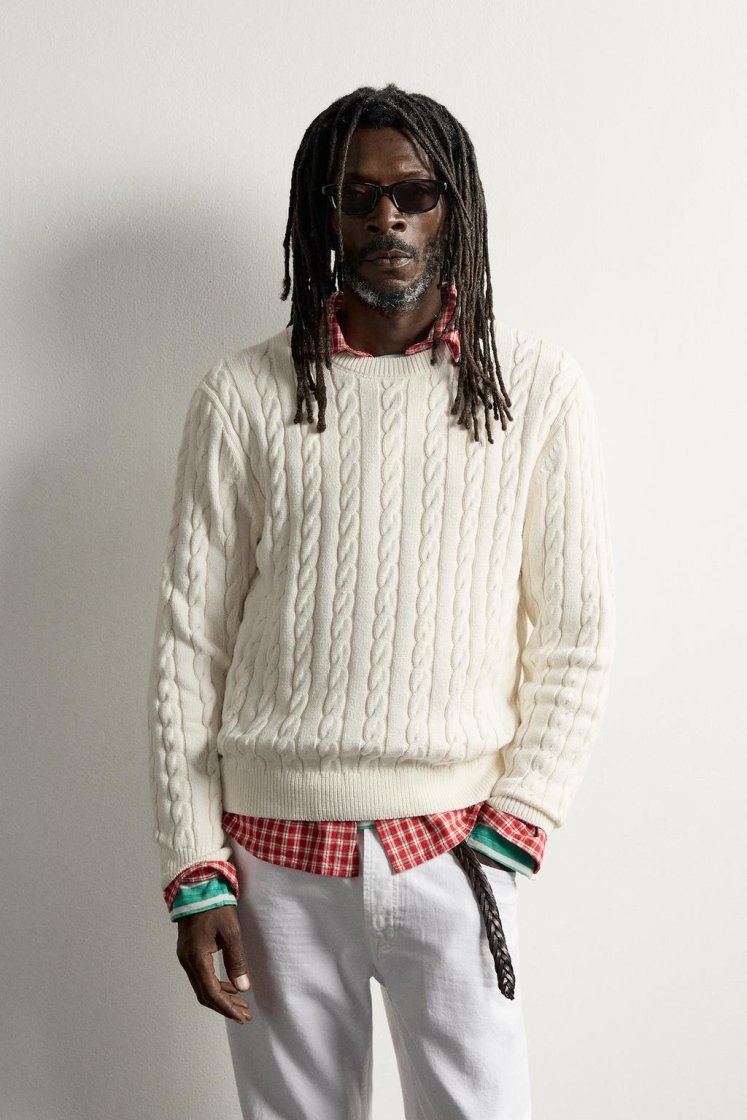Zara Aaron Levine Cable-Knit Jumper — Cream