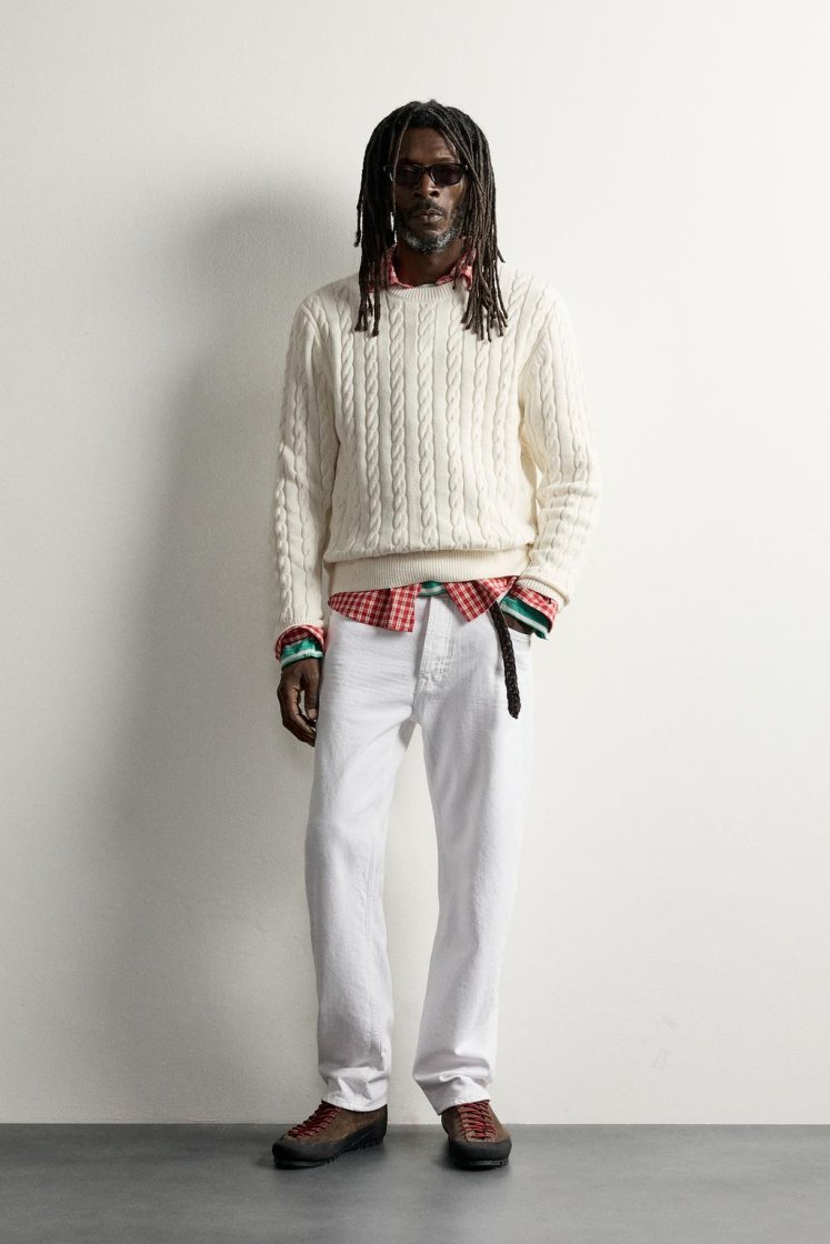Zara Aaron Levine Cable-Knit Jumper — Cream