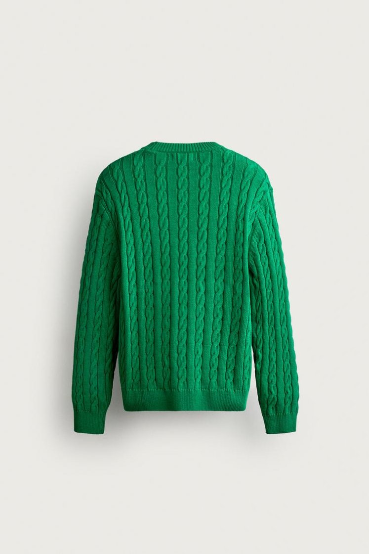 Zara Aaron Levine Cable-Knit Jumper — Green