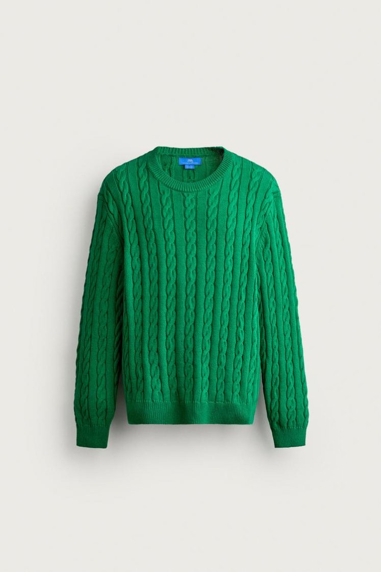 Zara Aaron Levine Cable-Knit Jumper — Green