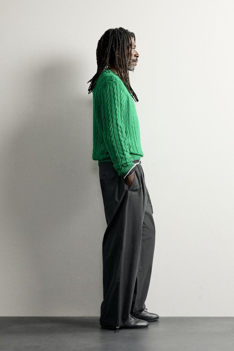 Zara Aaron Levine Cable-Knit Jumper — Green