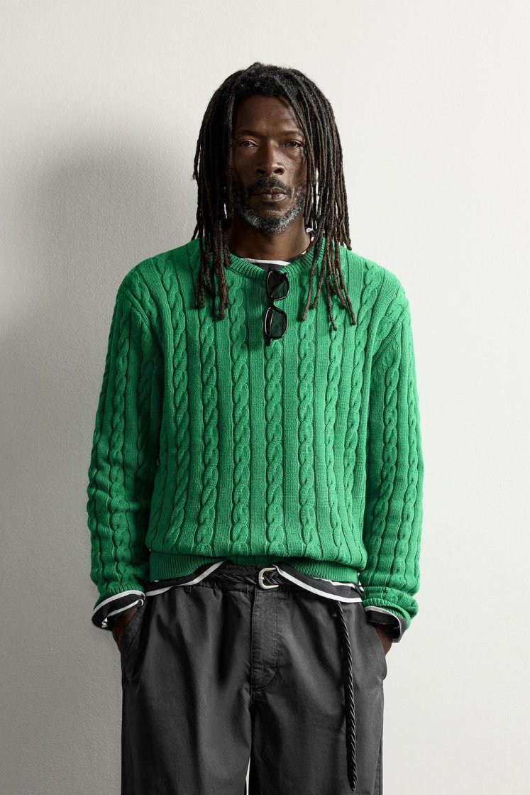 Zara Aaron Levine Cable-Knit Jumper — Green