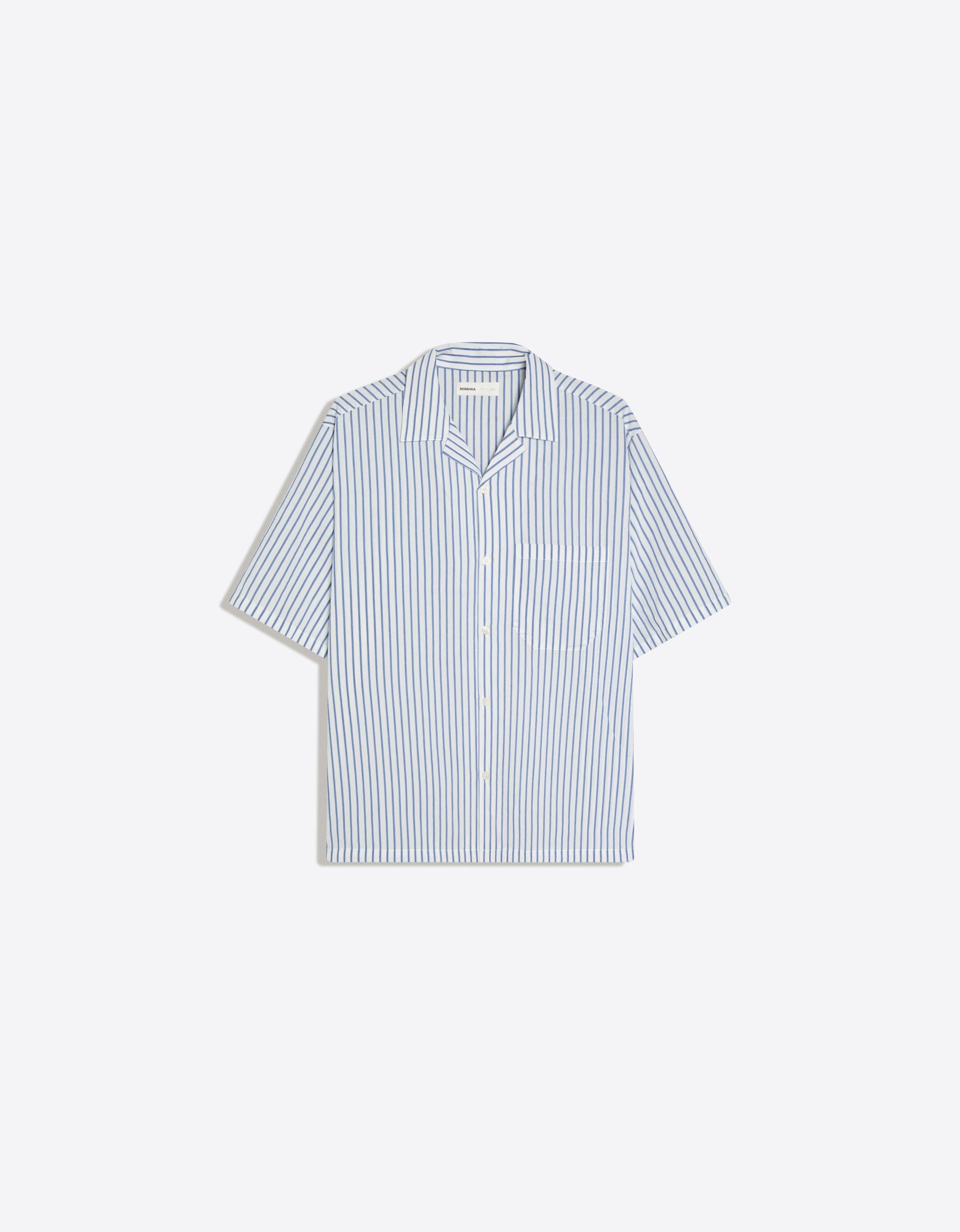 Bershka Chemise à rayures manches courtes — Écru
