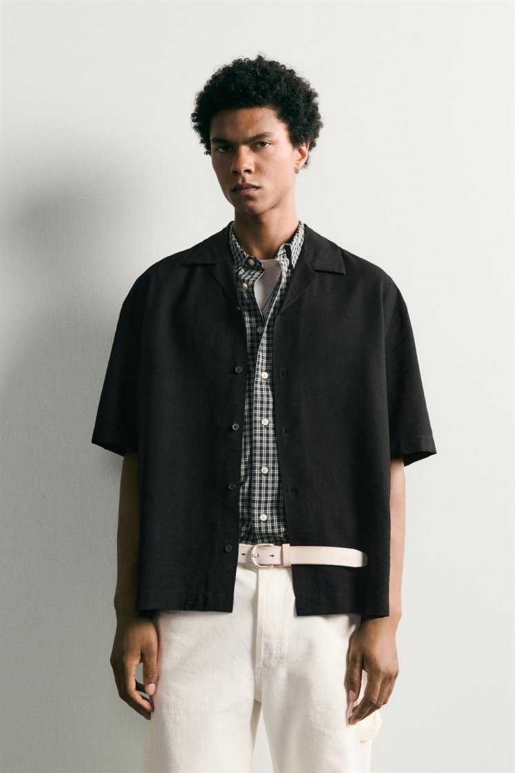 Zara CHEMISE RELAXED FIT À RAYURES — Noir