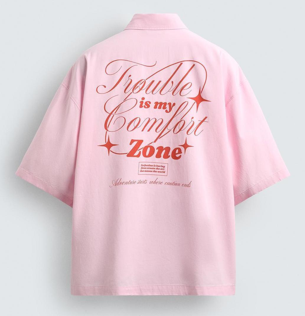 Zara Boxy Fit Printed Shirt — Pink