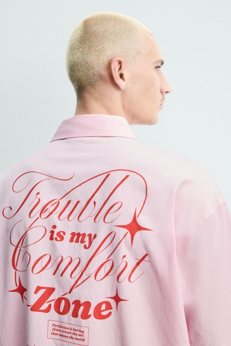 Zara Boxy Fit Printed Shirt — Pink