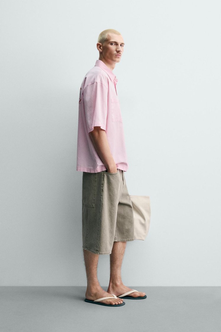 Zara Boxy Fit Printed Shirt — Pink