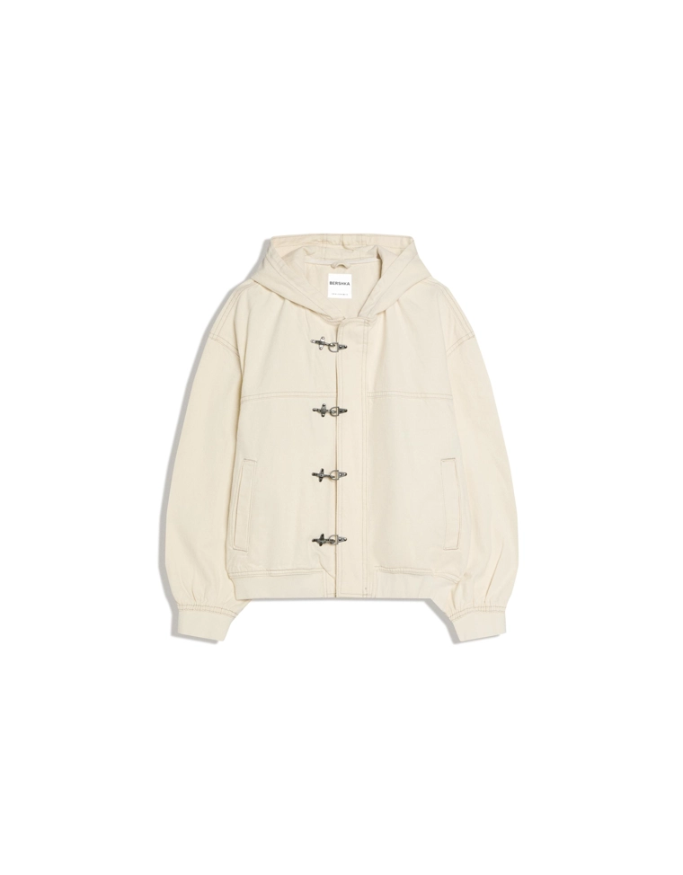 Bershka Cream Toggle Bomber Jacket — Cream