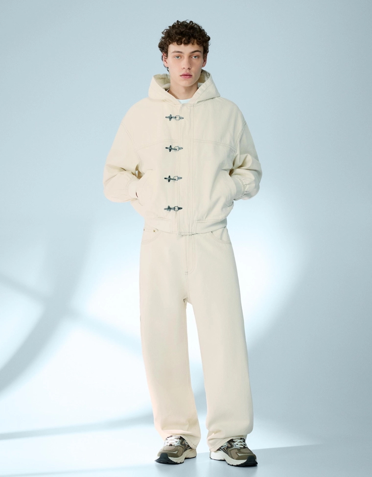 Bershka Cream Toggle Bomber Jacket — Cream