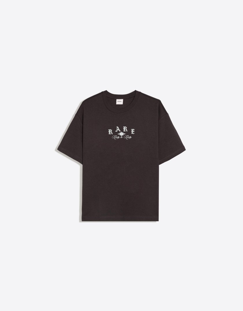 Bershka Printed short sleeve plush T-shirt — Dark Grey