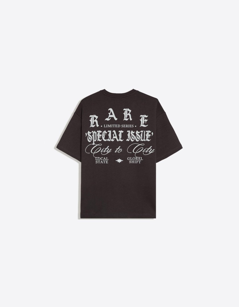Bershka Printed short sleeve plush T-shirt — Dark Grey