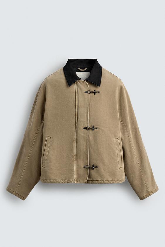 Oversized Toggle Closure Jacket — Khaki
